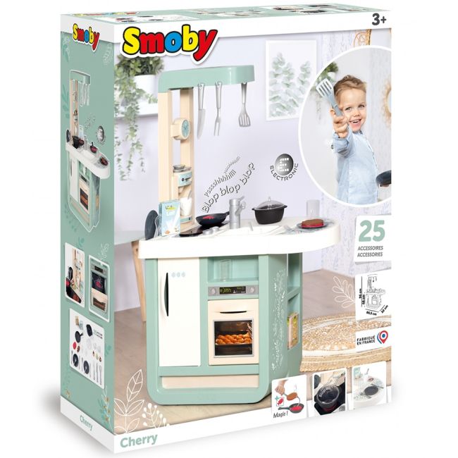 Bucatarie smoby cherry kitchen cu 25 accesorii hubs7600310914