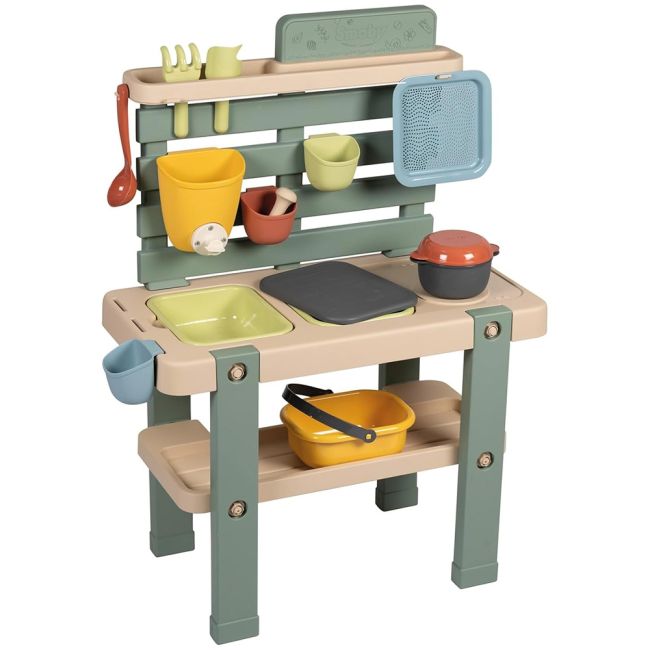 Bucatarie smoby mud kitchen cu 15 accesorii hubs7600840208