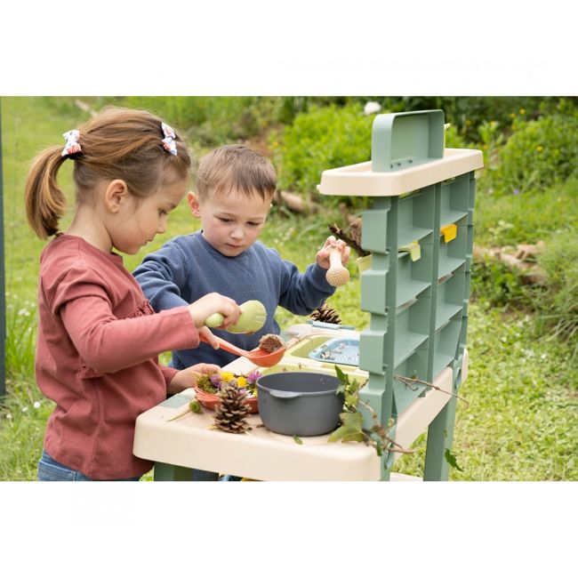 Bucatarie smoby mud kitchen cu 15 accesorii hubs7600840208