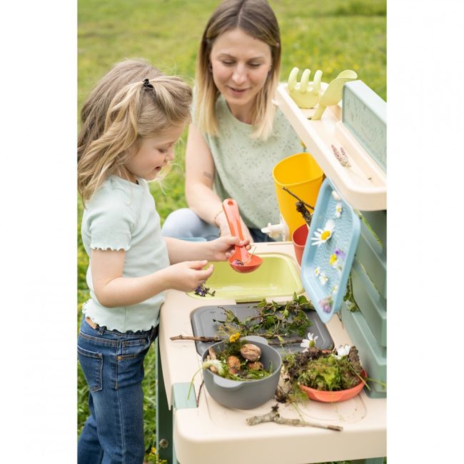 Bucatarie smoby mud kitchen cu 15 accesorii hubs7600840208