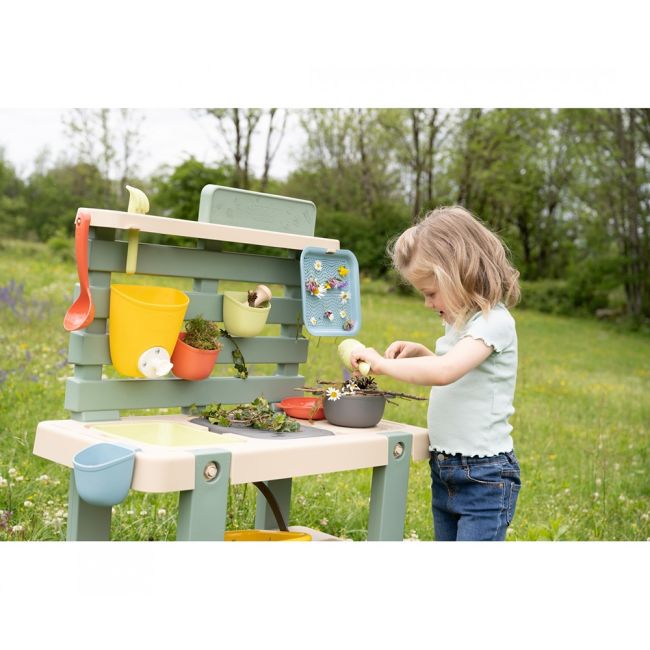 Bucatarie smoby mud kitchen cu 15 accesorii hubs7600840208