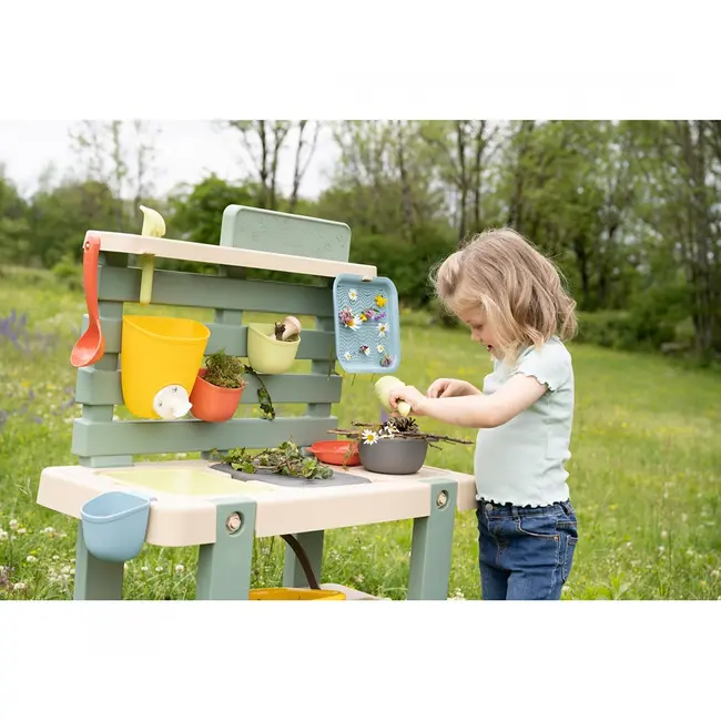 Bucatarie smoby mud kitchen cu 15 accesorii hubs7600840208