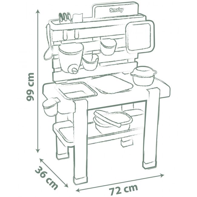 Bucatarie smoby mud kitchen cu 15 accesorii hubs7600840208