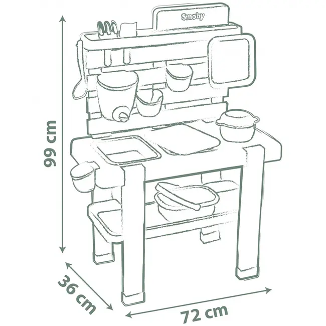 Bucatarie smoby mud kitchen cu 15 accesorii hubs7600840208