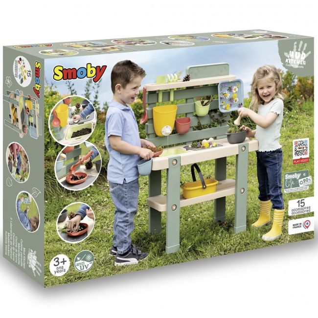 Bucatarie smoby mud kitchen cu 15 accesorii hubs7600840208