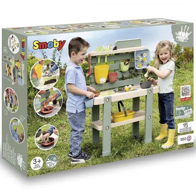 Bucatarie smoby mud kitchen cu 15 accesorii hubs7600840208