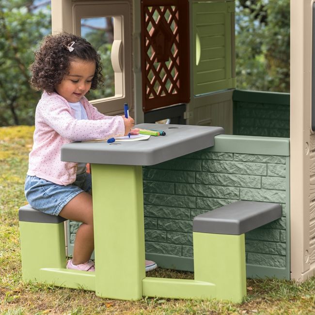 Masa de picnic cu doua banci smoby life pentru casuta verde hubs7600810927