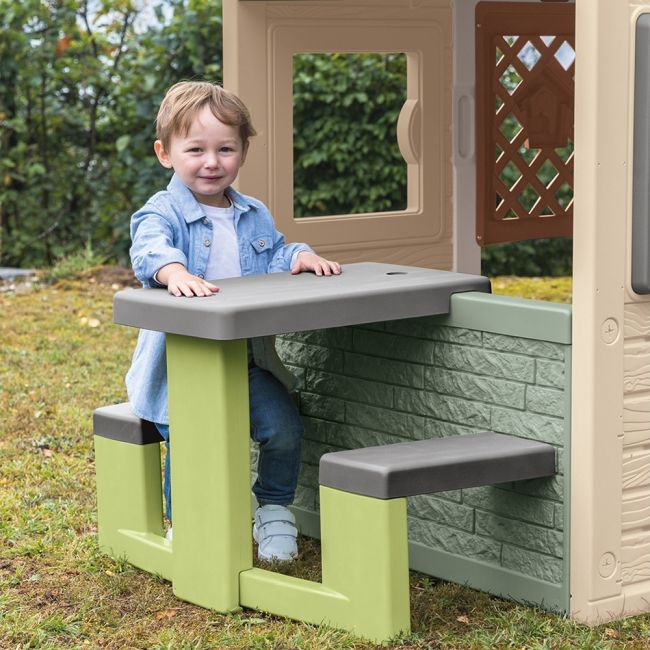 Masa de picnic cu doua banci smoby life pentru casuta verde hubs7600810927