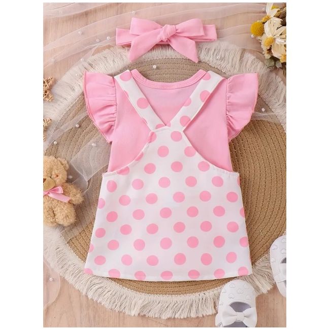 Set body roz si sarafan alb cu buline mbtu87-r1