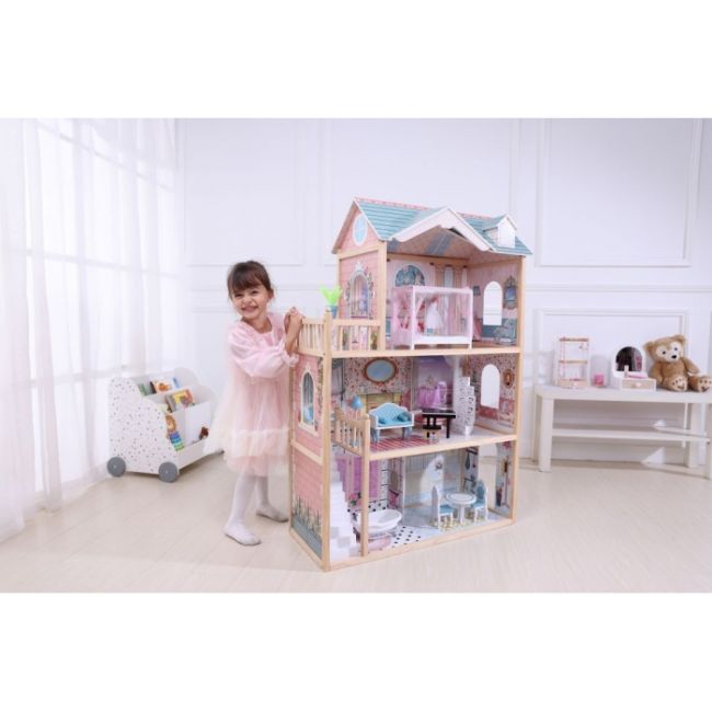 Casuta de papusi din lemn cu 3 etaje si mobilier ecotoys 8106 edeedi8106
