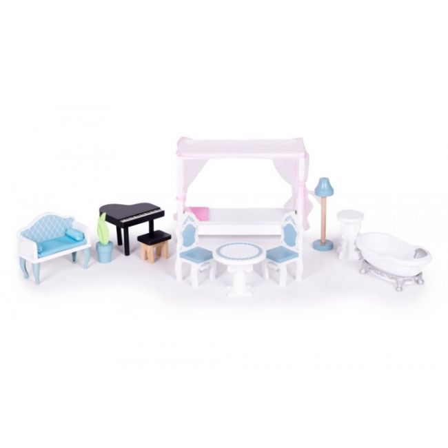 Casuta de papusi din lemn cu 3 etaje si mobilier ecotoys 8106 edeedi8106