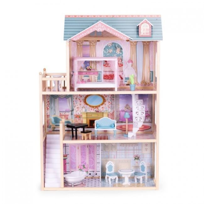 Casuta de papusi din lemn cu 3 etaje si mobilier ecotoys 8106 edeedi8106