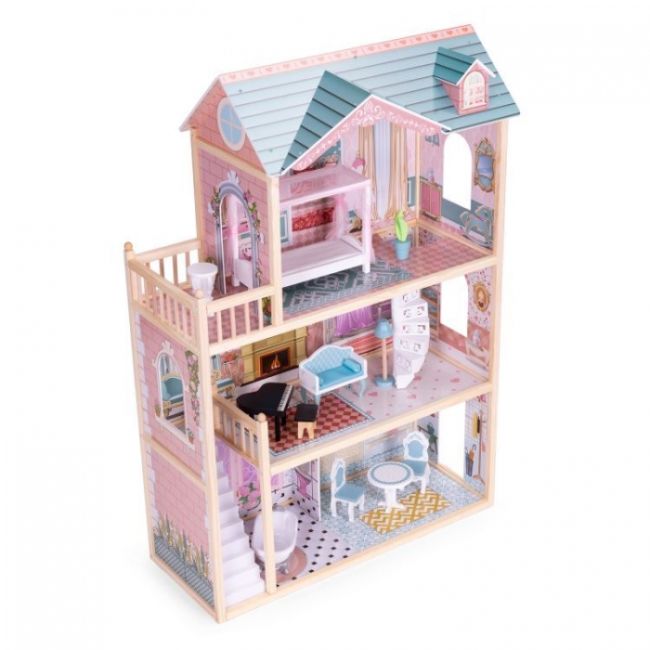 Casuta de papusi din lemn cu 3 etaje si mobilier ecotoys 8106 edeedi8106