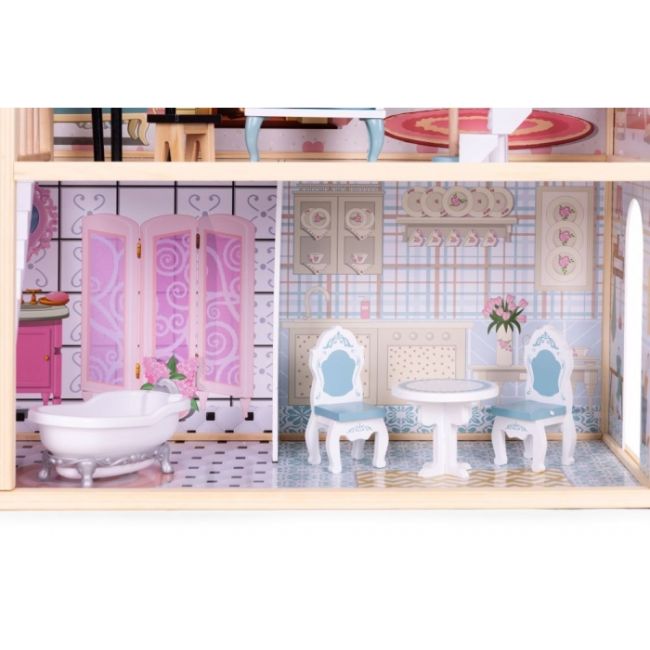 Casuta de papusi din lemn cu 3 etaje si mobilier ecotoys 8106 edeedi8106