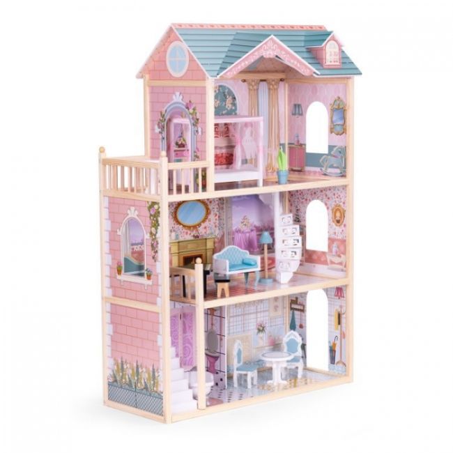 Casuta de papusi din lemn cu 3 etaje si mobilier ecotoys 8106 edeedi8106