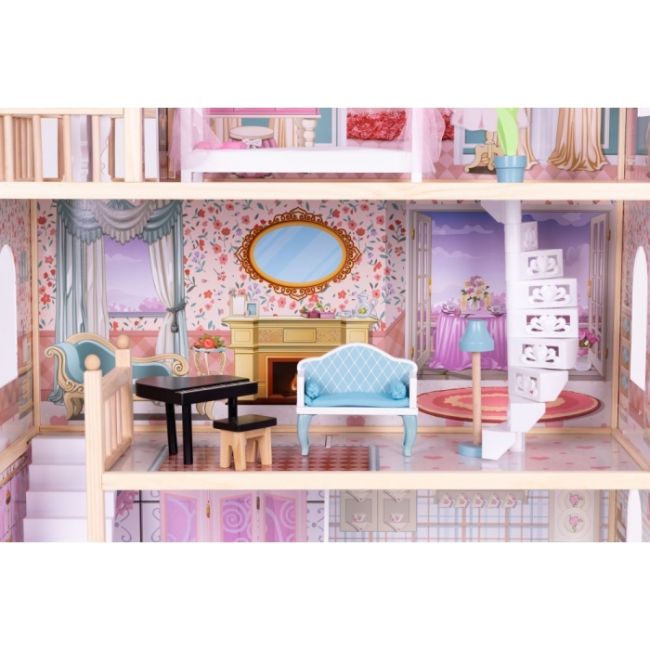 Casuta de papusi din lemn cu 3 etaje si mobilier ecotoys 8106 edeedi8106