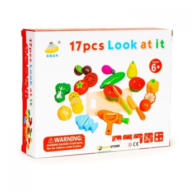 Set de fructe si legume din lemn, 17 elemente, ecotoys hc590048 edeedihc590048