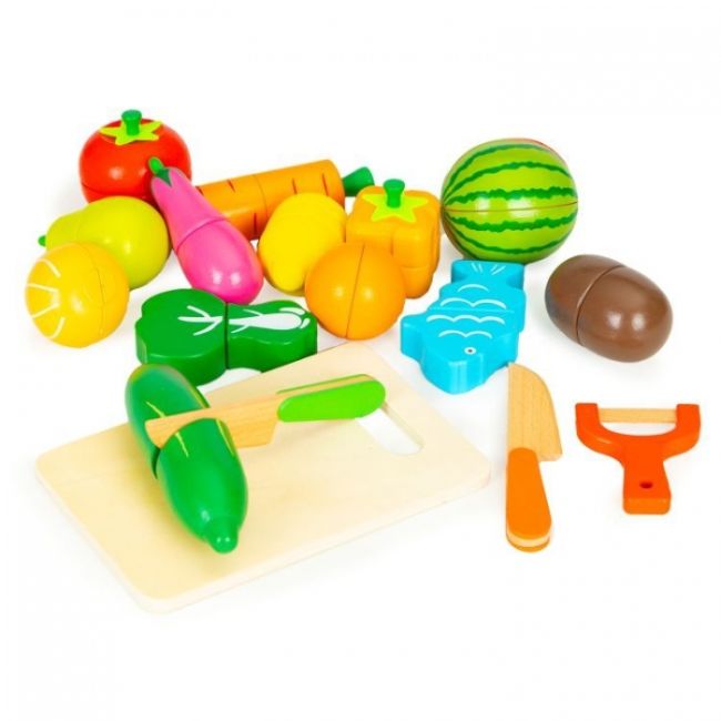 Set de fructe si legume din lemn, 17 elemente, ecotoys hc590048 edeedihc590048