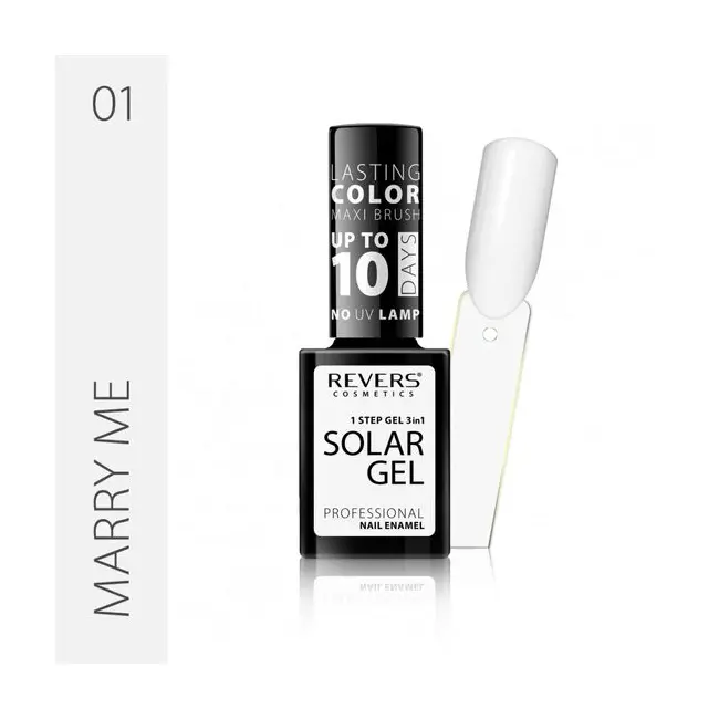 Lac de unghii Solar Gel, Revers, 12 ml, alb, nr 01, Marry Me