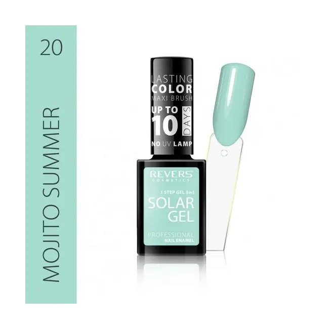 Lac de unghii Solar Gel, Revers, 12 ml, albastru, nr 20, mojito summer