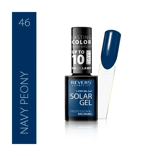 Lac de unghii Solar Gel, Revers, 12 ml, albastru, nr 46, navy peony