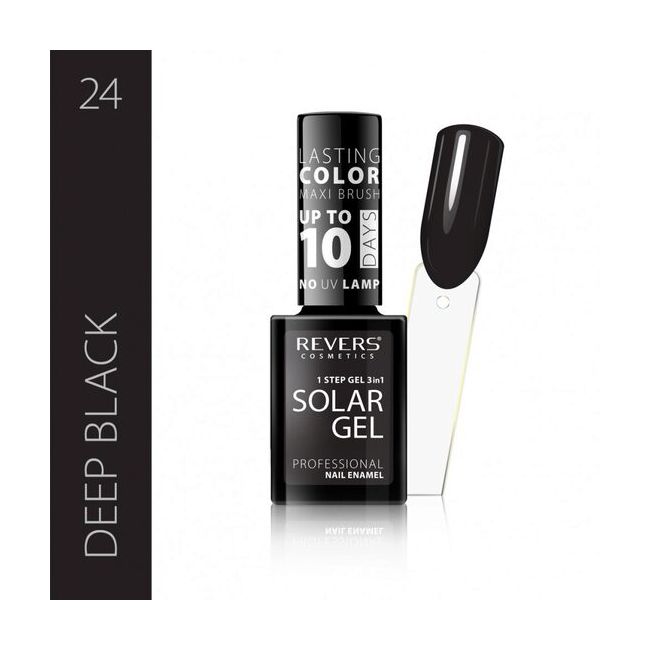 Lac de unghii Solar Gel, Revers, 12 ml, deep black, negru
