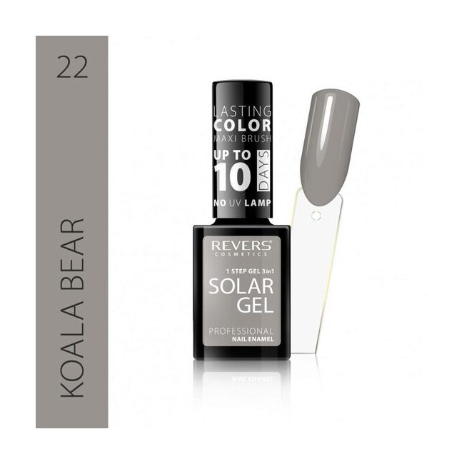 Lac de unghii Solar Gel, Revers, 12 ml, gri, nr 22, koala bear