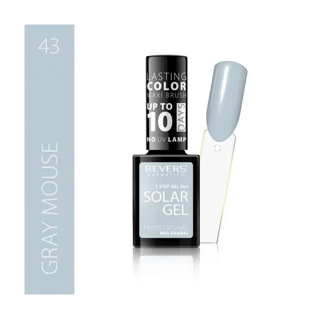 Lac de unghii Solar Gel, Revers, 12 ml, gri, nr 43, grey mouse