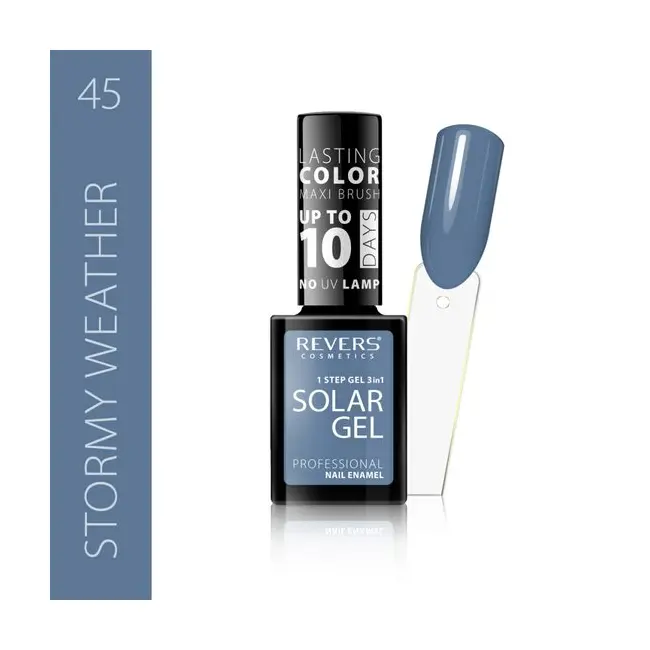 Lac de unghii Solar Gel, Revers, 12 ml, gri, nr 45, stormy weather