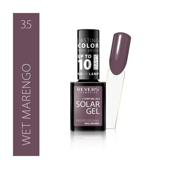 Lac de unghii Solar Gel, Revers, 12 ml, maro, nr 35, wet marengo
