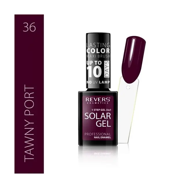 Lac de unghii Solar Gel, Revers, 12 ml, maro, nr 36, tawny port