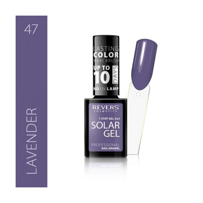 Lac de unghii Solar Gel, Revers, 12 ml, mov , nr 47, lavander