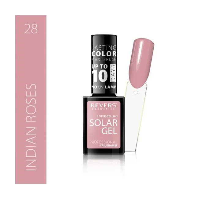 Lac de unghii Solar Gel, Revers, 12 ml, nude, nr 28, indian roses