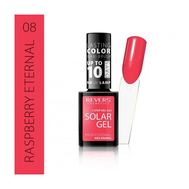 Lac de unghii Solar Gel, Revers, 12 ml, rosu, nr 08, raspberry eternal