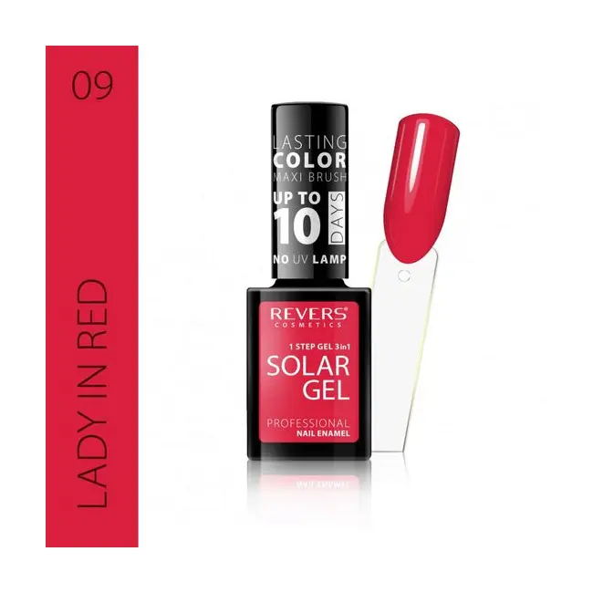 Lac de unghii Solar Gel, Revers, 12 ml, rosu, nr 09, lady in red