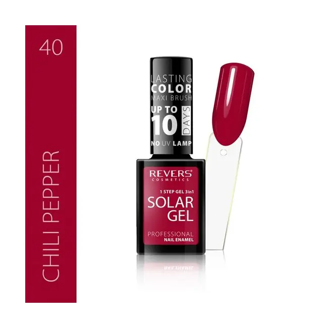 Lac de unghii Solar Gel, Revers, 12 ml, rosu, nr 40, chili pepper