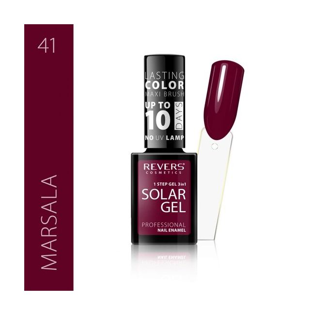 Lac de unghii Solar Gel, Revers, 12 ml, rosu inchis, nr 41, marsala