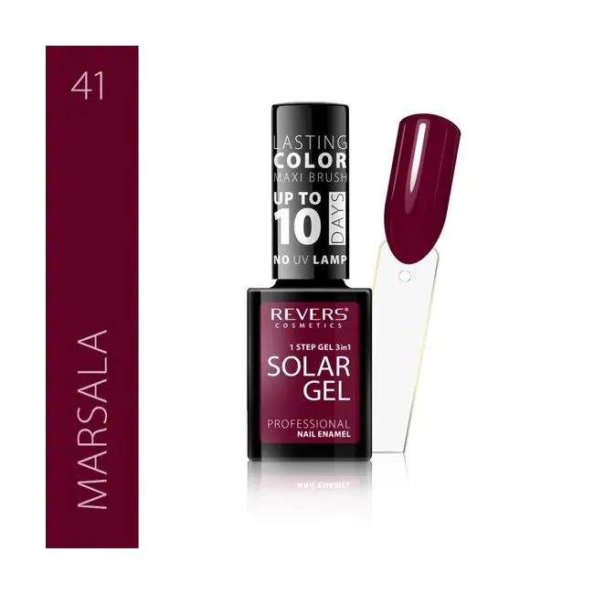 Lac de unghii Solar Gel, Revers, 12 ml, rosu inchis, nr 41, marsala