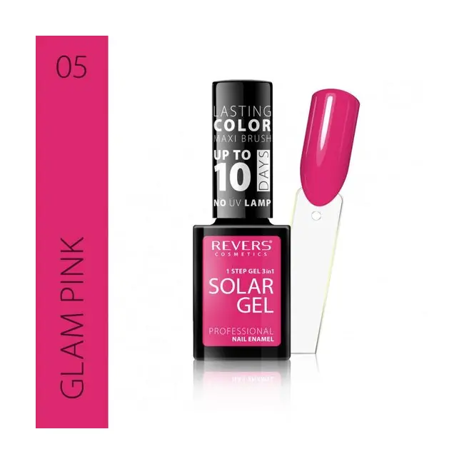 Lac de unghii Solar Gel, Revers, 12 ml, roz, 05, glam pink