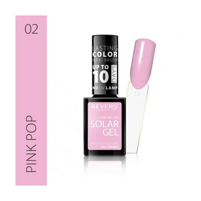 Lac de unghii Solar Gel, Revers, 12 ml, roz, nr 02, pink pop
