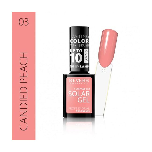 Lac de unghii Solar Gel, Revers, 12 ml, roz, nr 03, candied peach