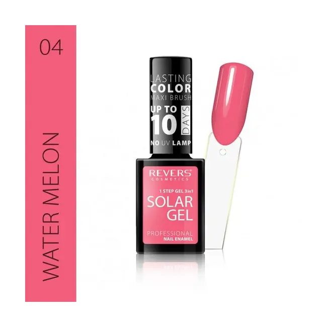 Lac de unghii Solar Gel, Revers, 12 ml, roz, nr 04, water melon
