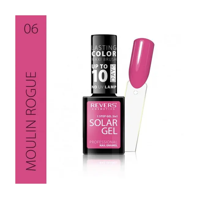 Lac de unghii Solar Gel, Revers, 12 ml, roz, nr 06, moulin rogue