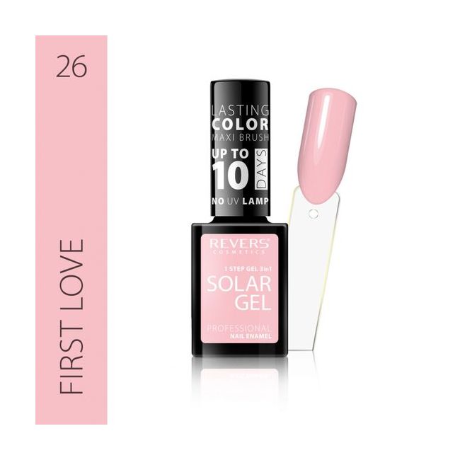 Lac de unghii Solar Gel, Revers, 12 ml, roz, nr 26, first love