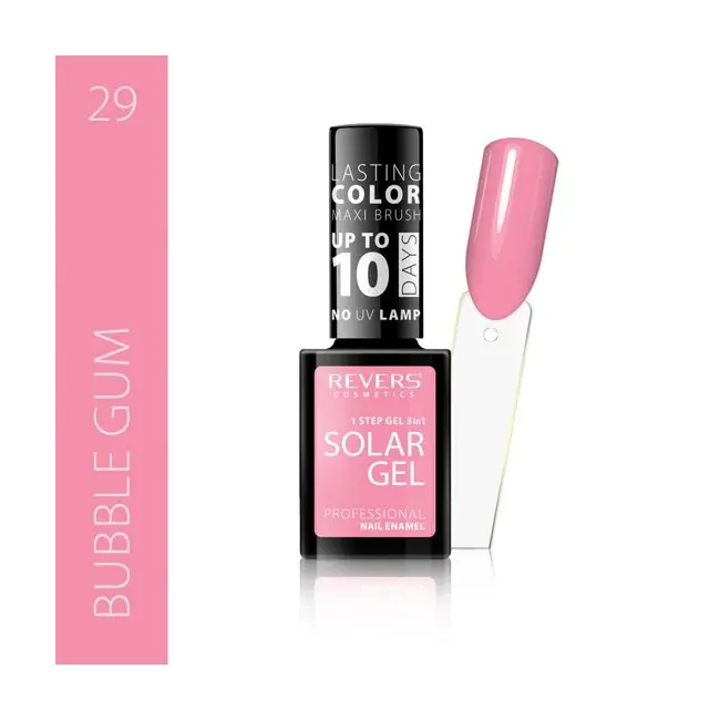 Lac de unghii Solar Gel, Revers, 12 ml, roz, nr 29, bubble gum