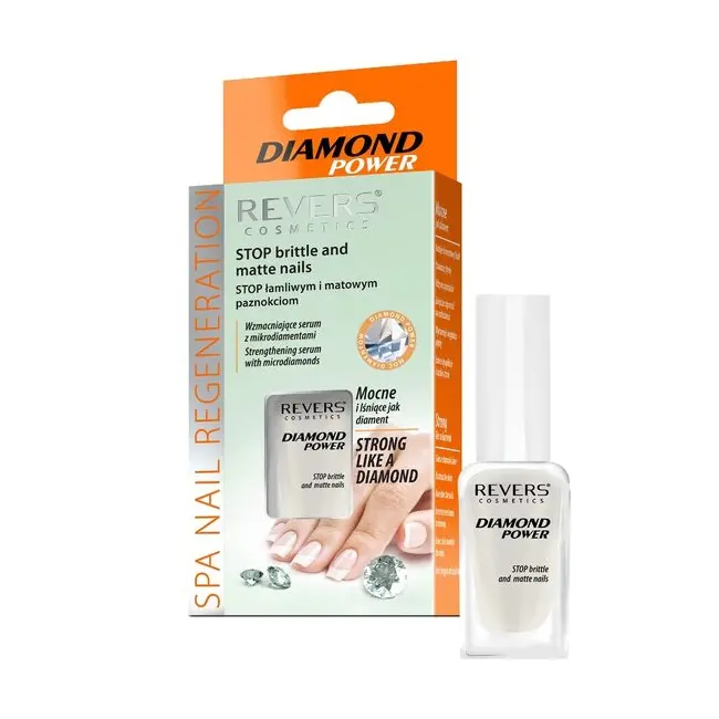 Top coat pentru lac de unghii Diamond Power, Revers, ser pentru intarire cu micro diamante, 10ml