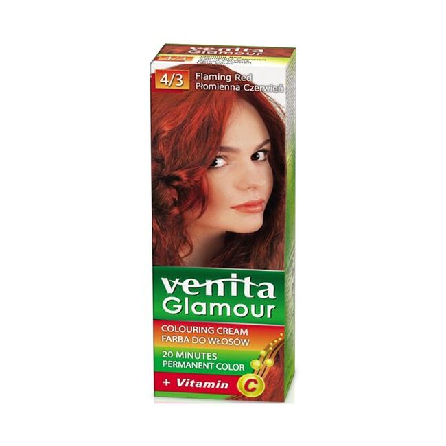 Vopsea de par, permanenta, Glamour, Venita, Nr. 4/3, Rosu Aprins