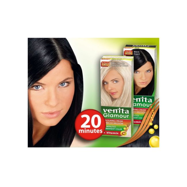 Vopsea de par, permanenta, Glamour, Venita, Nr.2/0, Negru