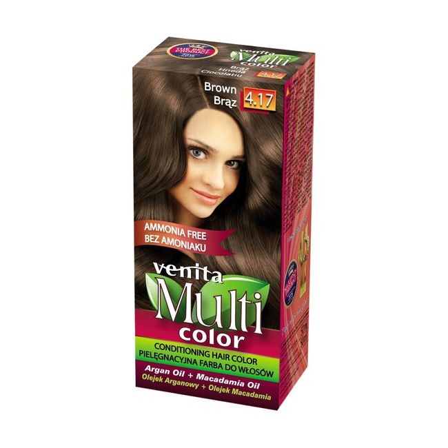 Vopsea de par fara amoniac, Multicolor, Venita, 50 ml, Nr. 4.17, Brown