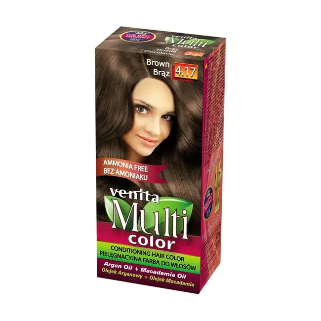 Vopsea de par fara amoniac, Multicolor, Venita, 50 ml, Nr. 4.17, Brown